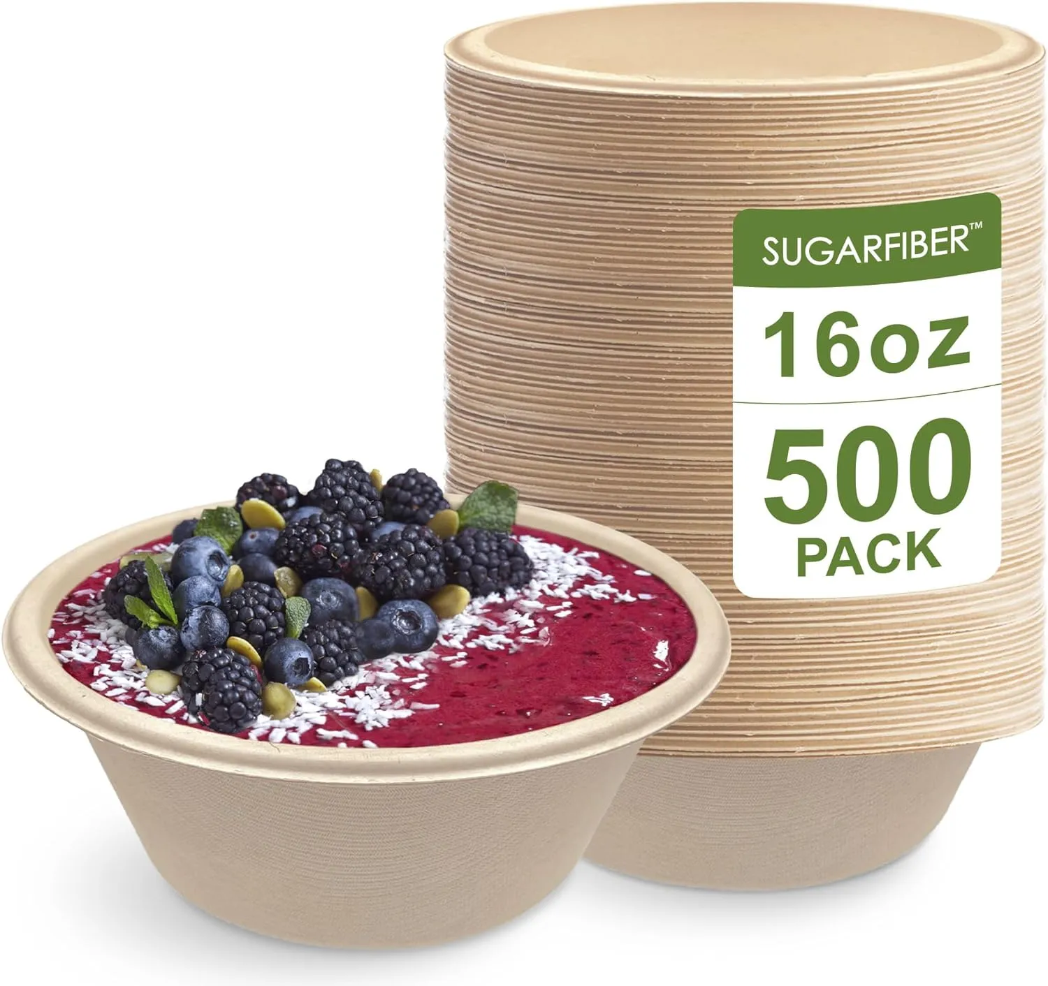 32 Oz Round Paper Bowls - Compostable Heavy-Duty Eco-Friendly Disposable Bagasse Bowls Sugarcane Natural Plant Fibers 500 Counts