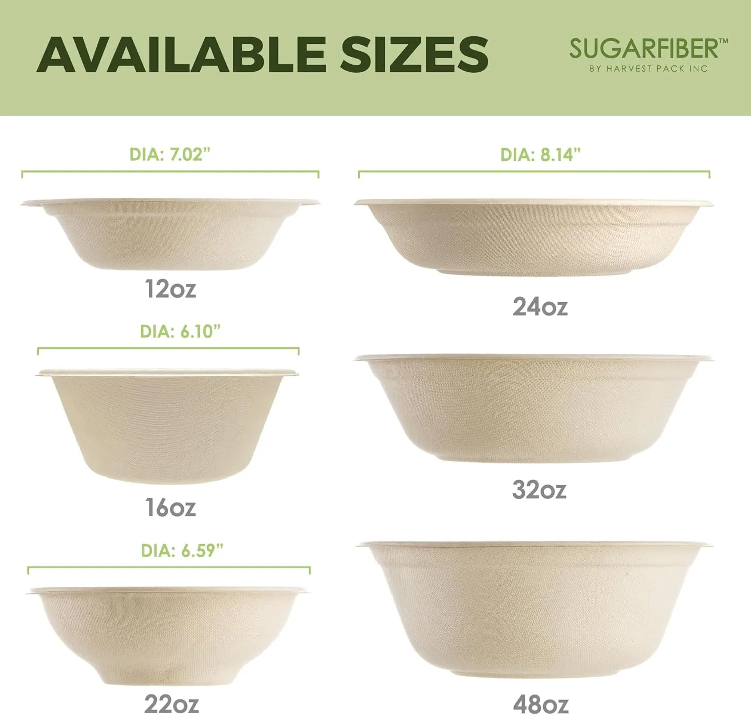 32 Oz Round Paper Bowls - Compostable Heavy-Duty Eco-Friendly Disposable Bagasse Bowls Sugarcane Natural Plant Fibers 500 Counts