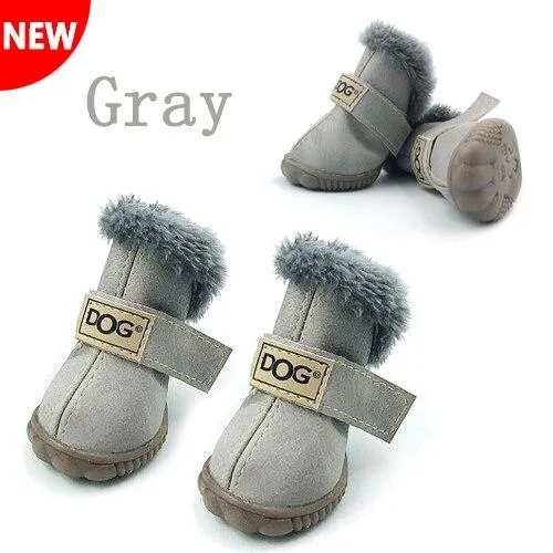 4Pcs/Set Pet Dog Non Slip Snow Warm  Waterproof Fur Cotton Boots