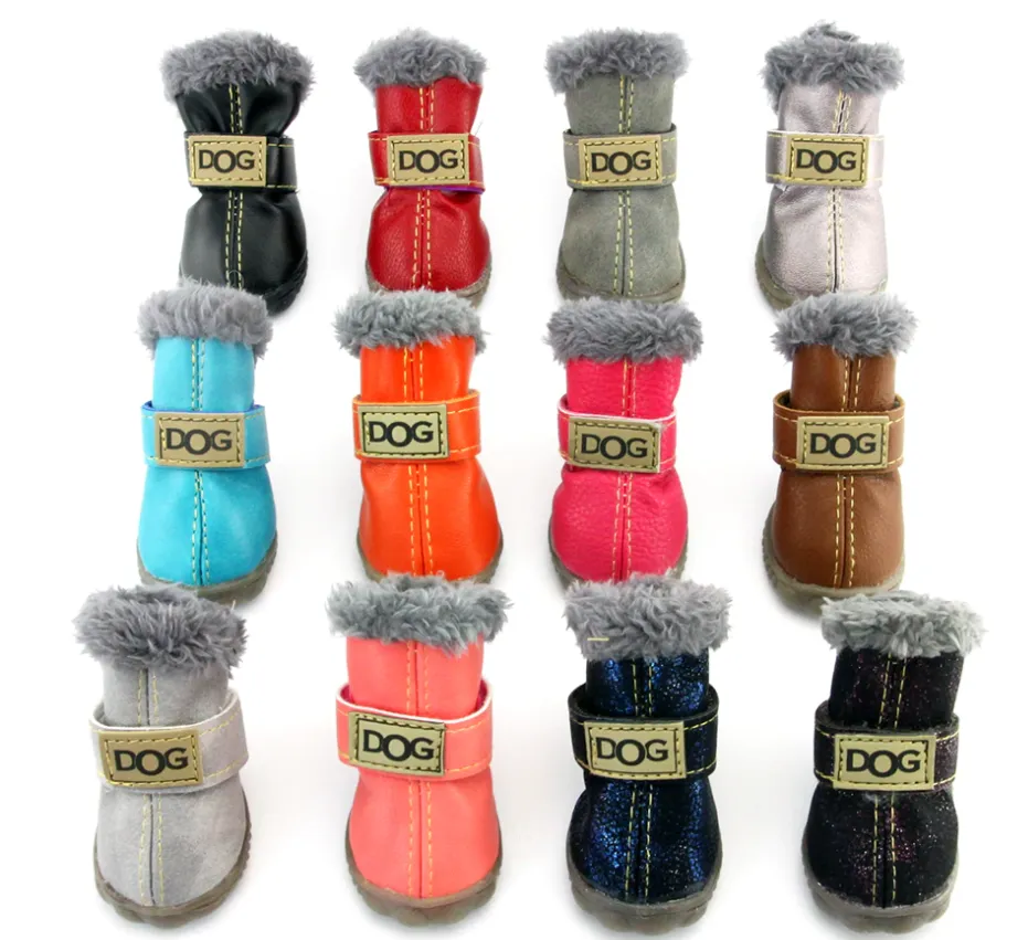 4Pcs/Set Pet Dog Non Slip Snow Warm  Waterproof Fur Cotton Boots