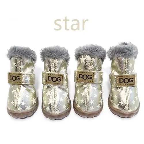 4Pcs/Set Pet Dog Non Slip Snow Warm  Waterproof Fur Cotton Boots