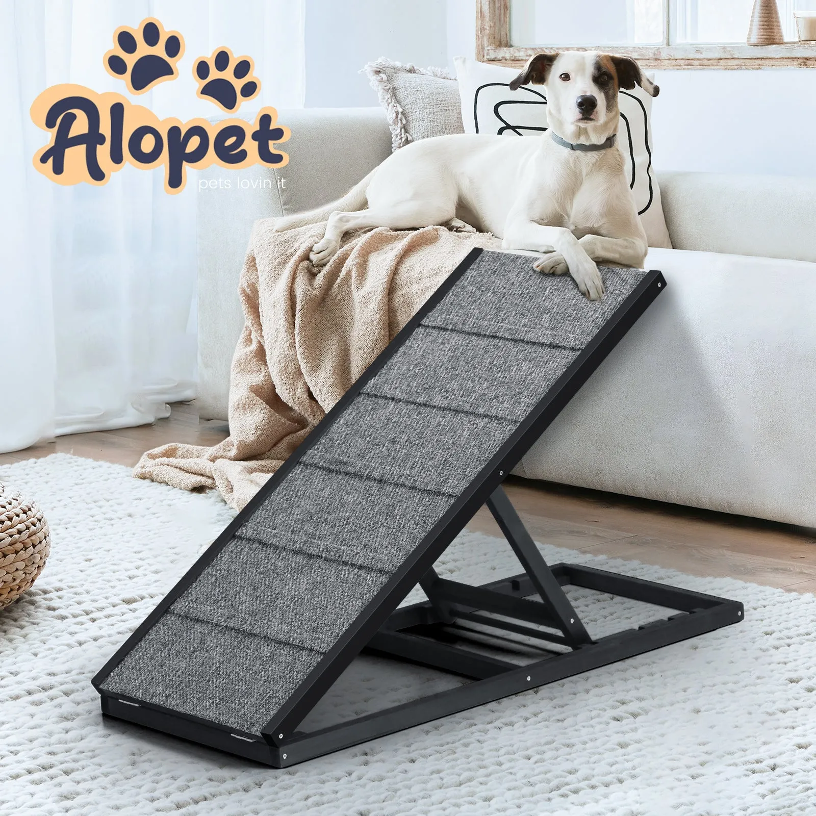 Alopet Dog Pet Ramp Adjustable Height Dogs Stairs Bed Sofa Car Foldable 100cm