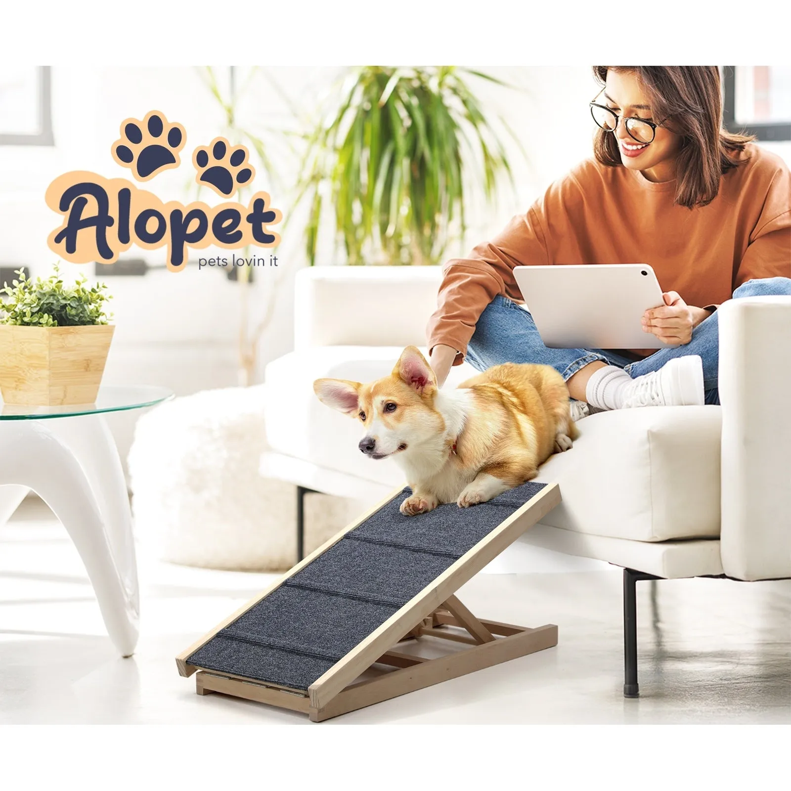 Alopet Dog Pet Ramp Adjustable Height Stairs Bed Sofa Car Foldable 70cm