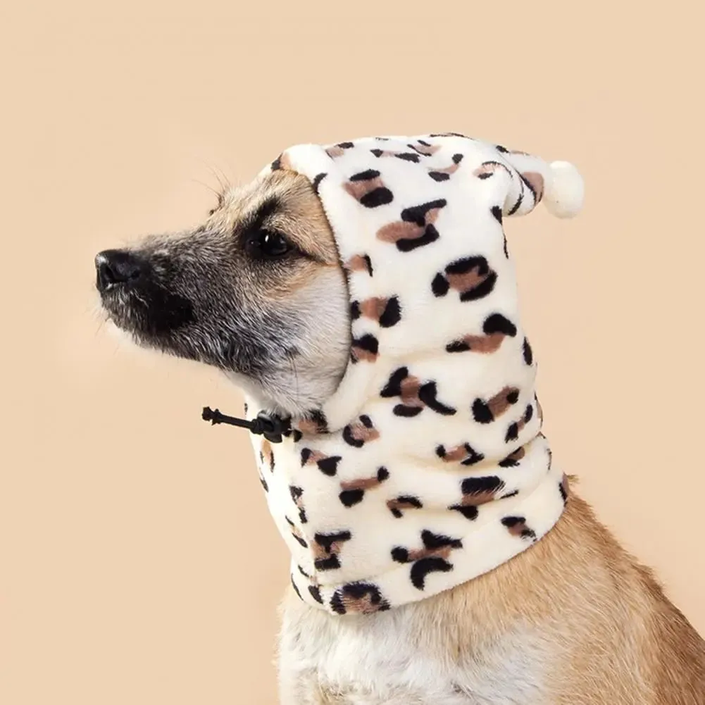 Anniepaw Pet Hat Leopard Pattern Winter Neck And Ear Warmer Adjustable Winter Dog Hat Soft Comfortable Neck Ear Protector Pet Supplies