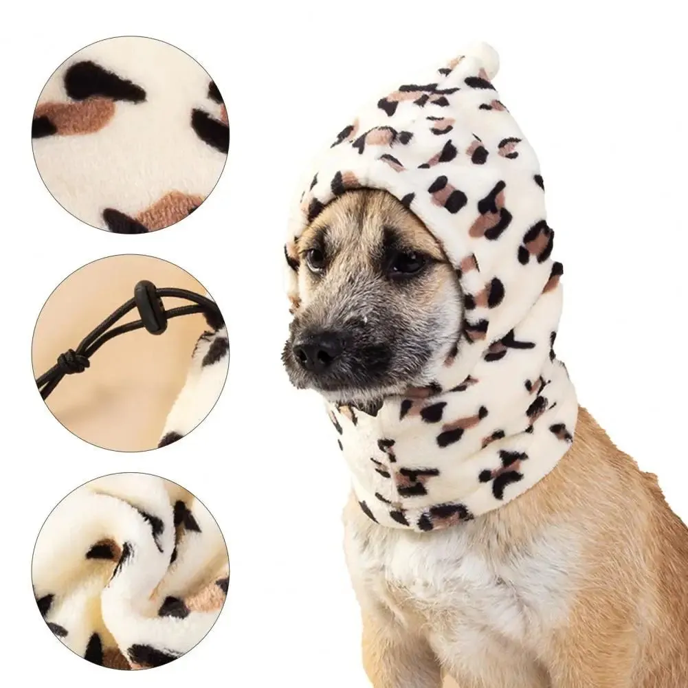 Anniepaw Pet Hat Leopard Pattern Winter Neck And Ear Warmer Adjustable Winter Dog Hat Soft Comfortable Neck Ear Protector Pet Supplies