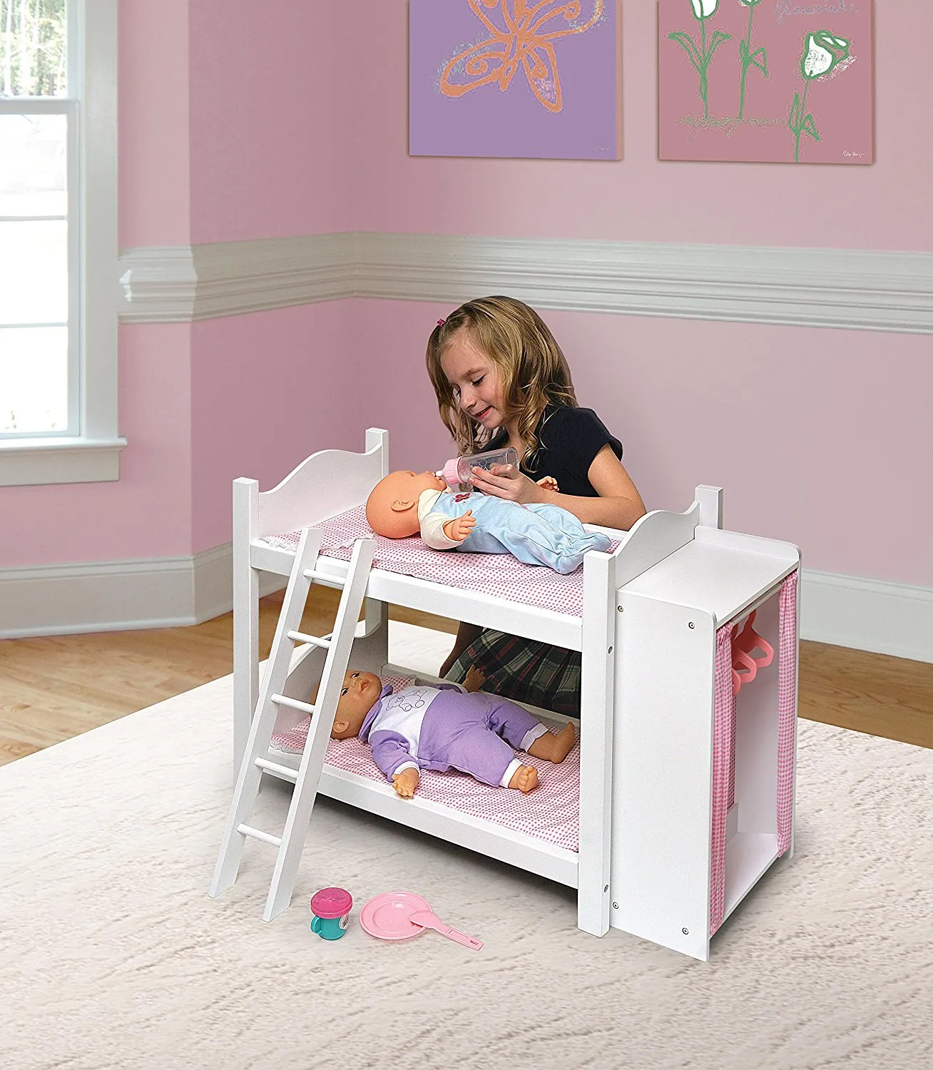 BADGER Kids Doll Bunk Bed With Ladder American Girl Doll Bed