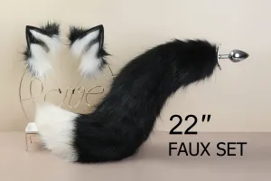 beige black fox tail plug and ear set wolf tail buttplug ass faux fur kitten tail butt plug cat petplay anime cosplay sex toy bdsm ddlg