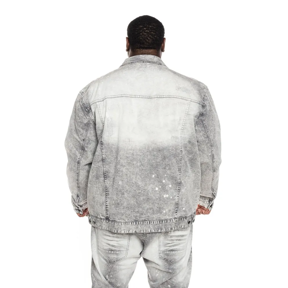 Big and Tall Bleached Detail Semi Basic Jean Jacket - Frost Grey