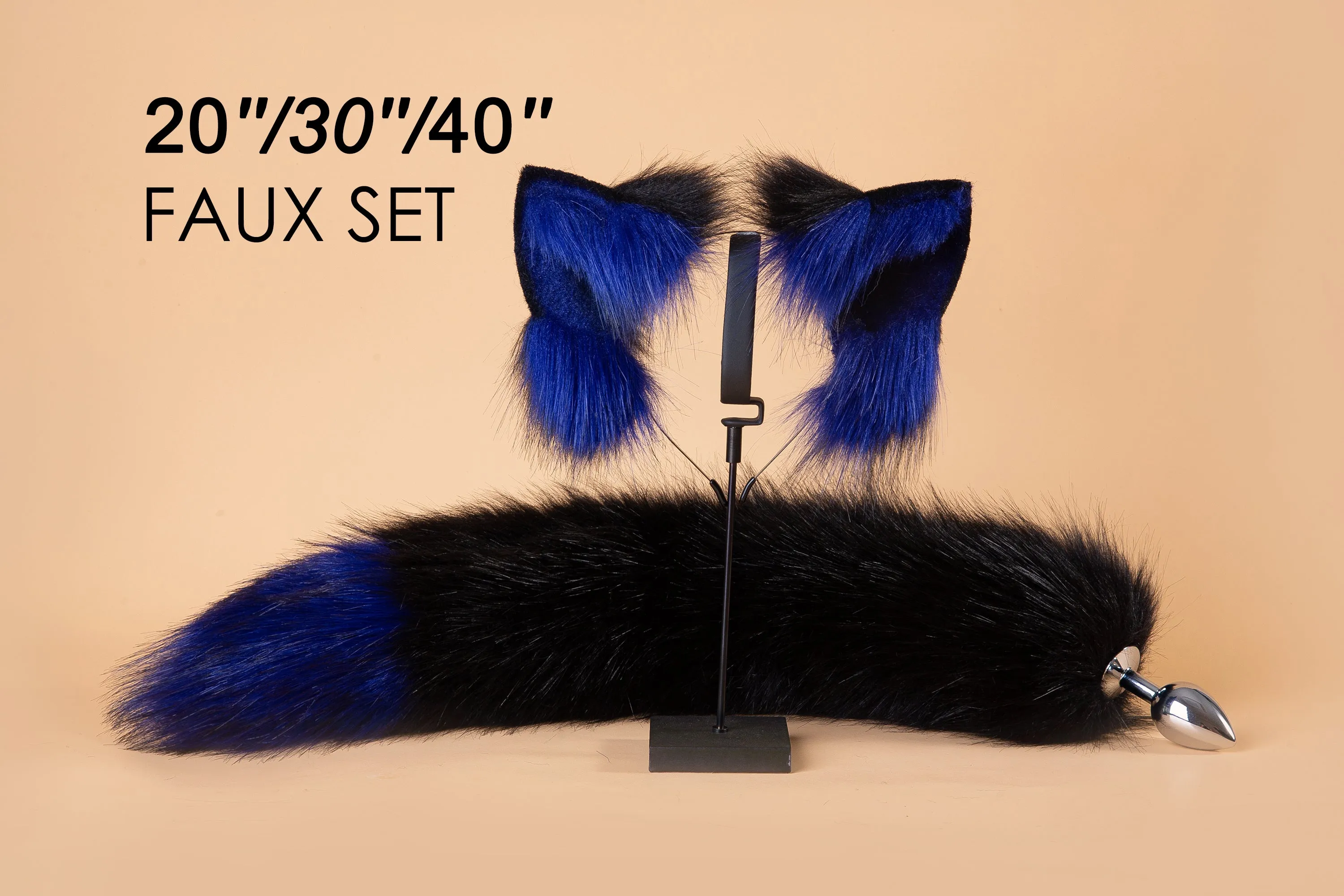 black blue fox tail plug and ear kittenplay ear faux wolf tail buttplug and ear neko kitten cosplay petplay fox tail buttplug bdsm