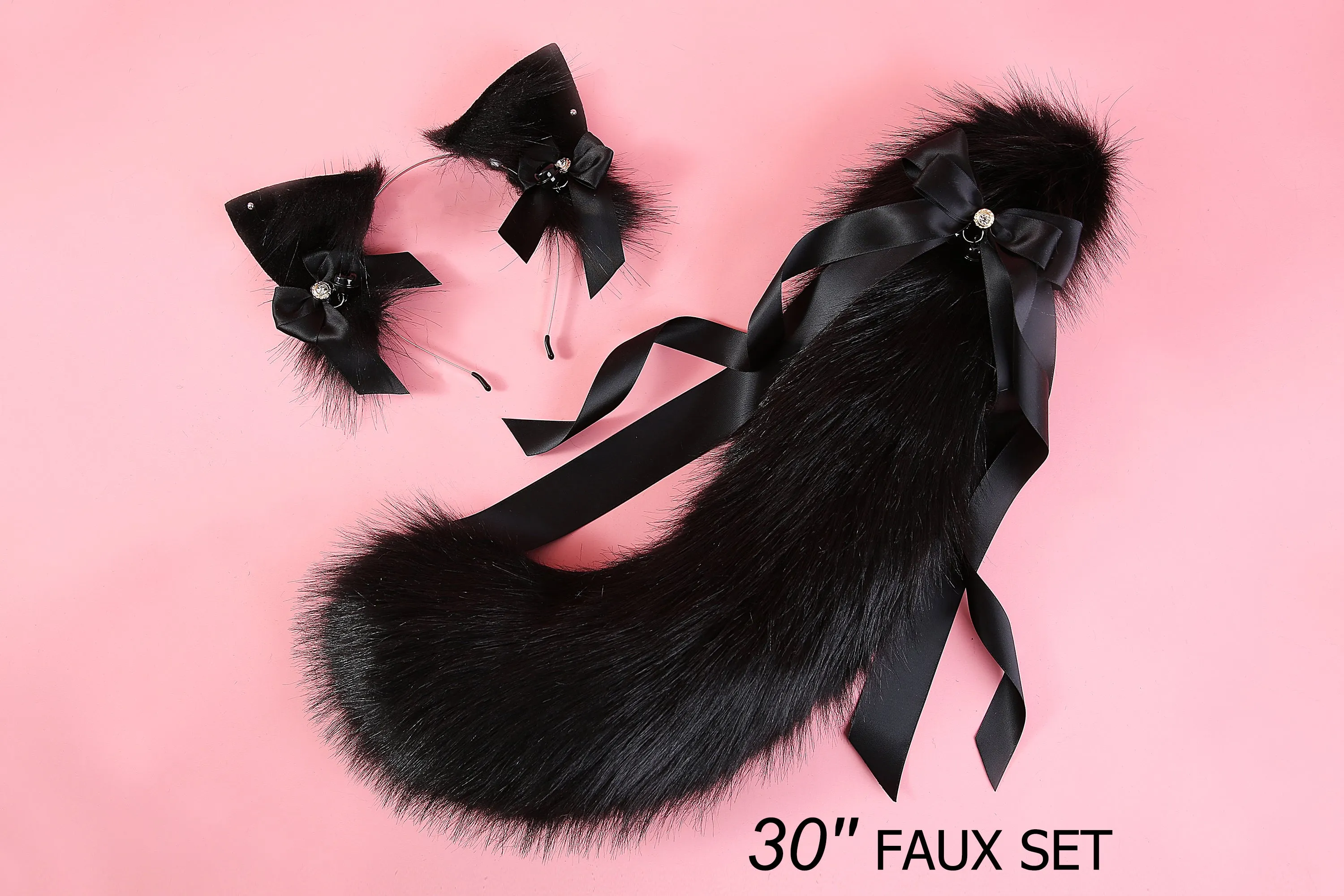 Black cat ear headband and tail set kittenplay