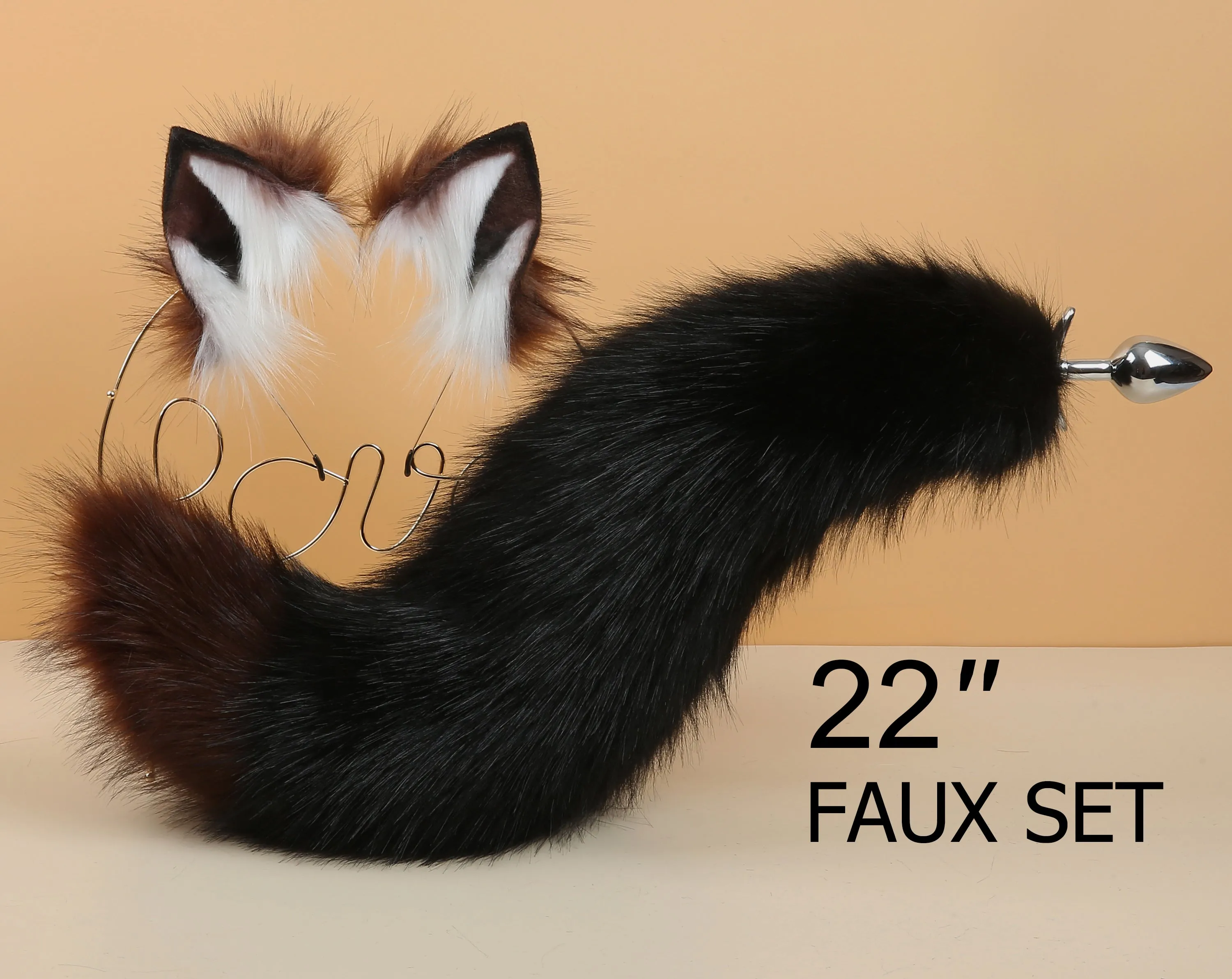 black coffee fox tail plug and ear set curly fox tail butt plug and ear set wolf tail buttplug cat petplay bdsm cosplay anime sextoy