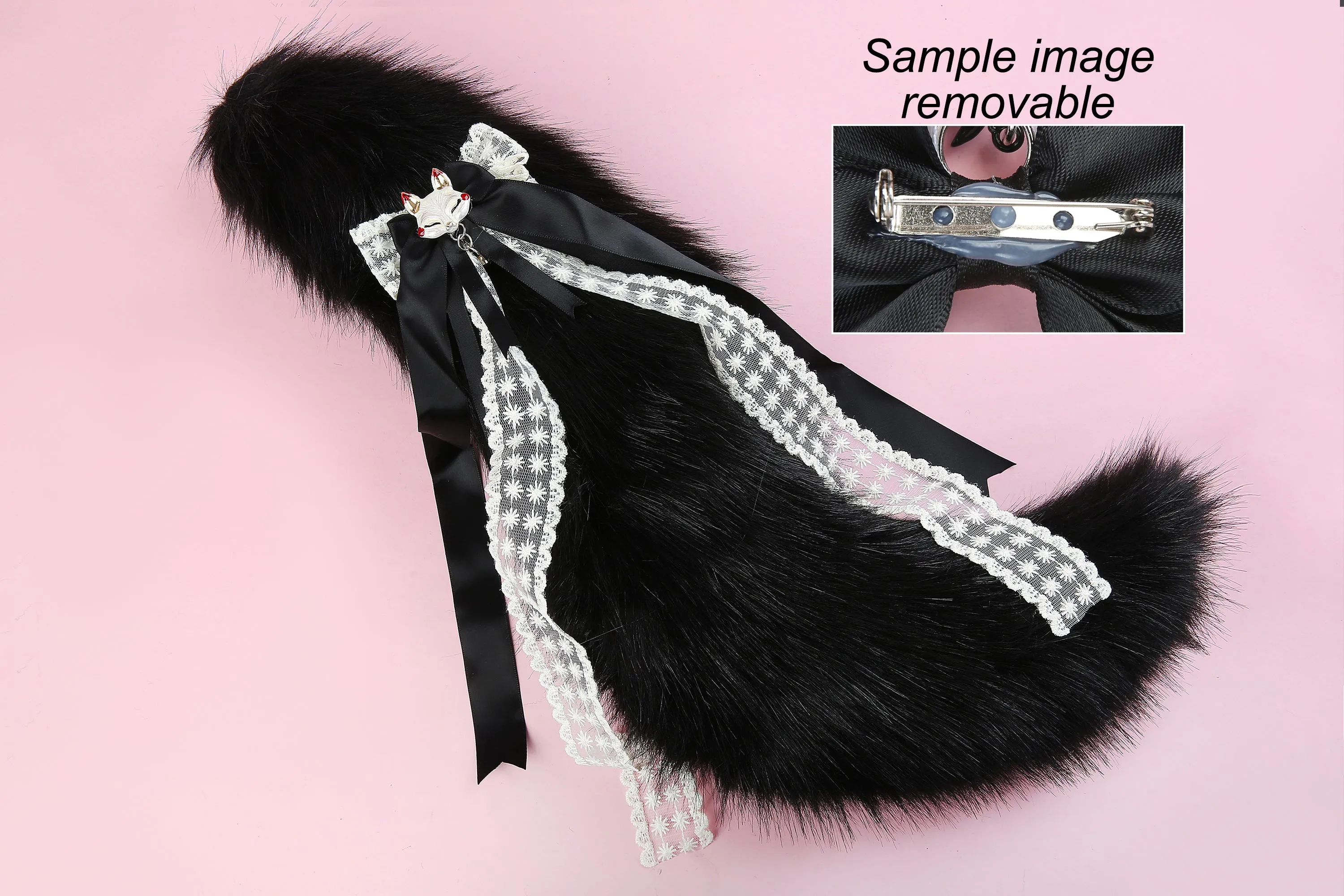 Black faux fur fox tail plug and ear wolf tail buttplug and ear kitten ear and tail plug set curved tail and ear plug cosplay -mature