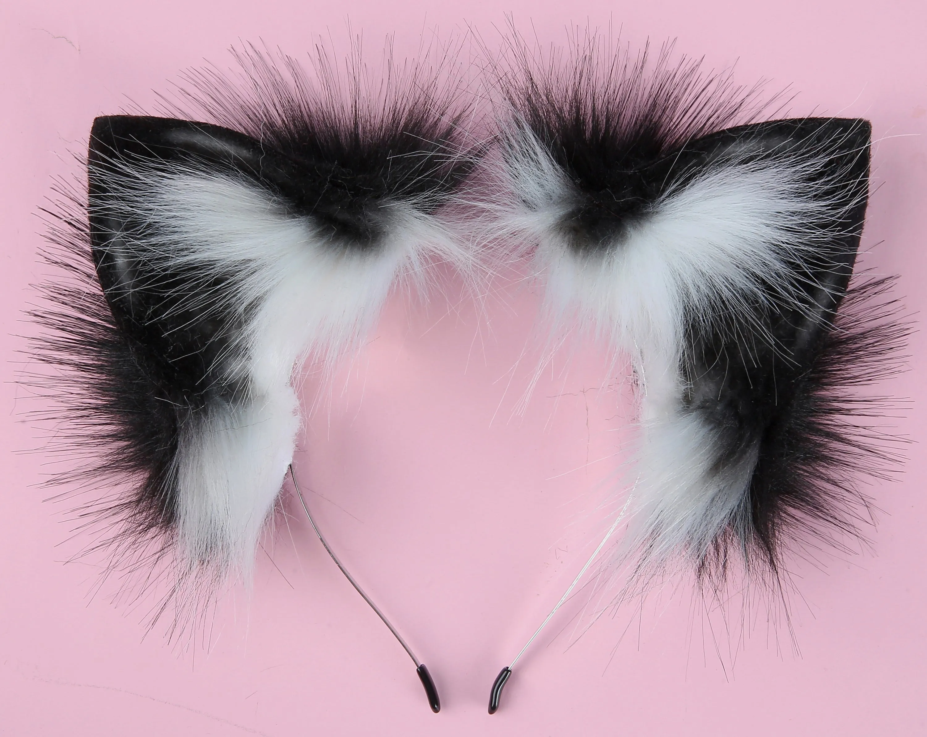 black fluffy tug tail plug and ear set fluffy fox tail butt plug and ear set wolf tail buttplug sex toy bdsm cat tail bondage petplay