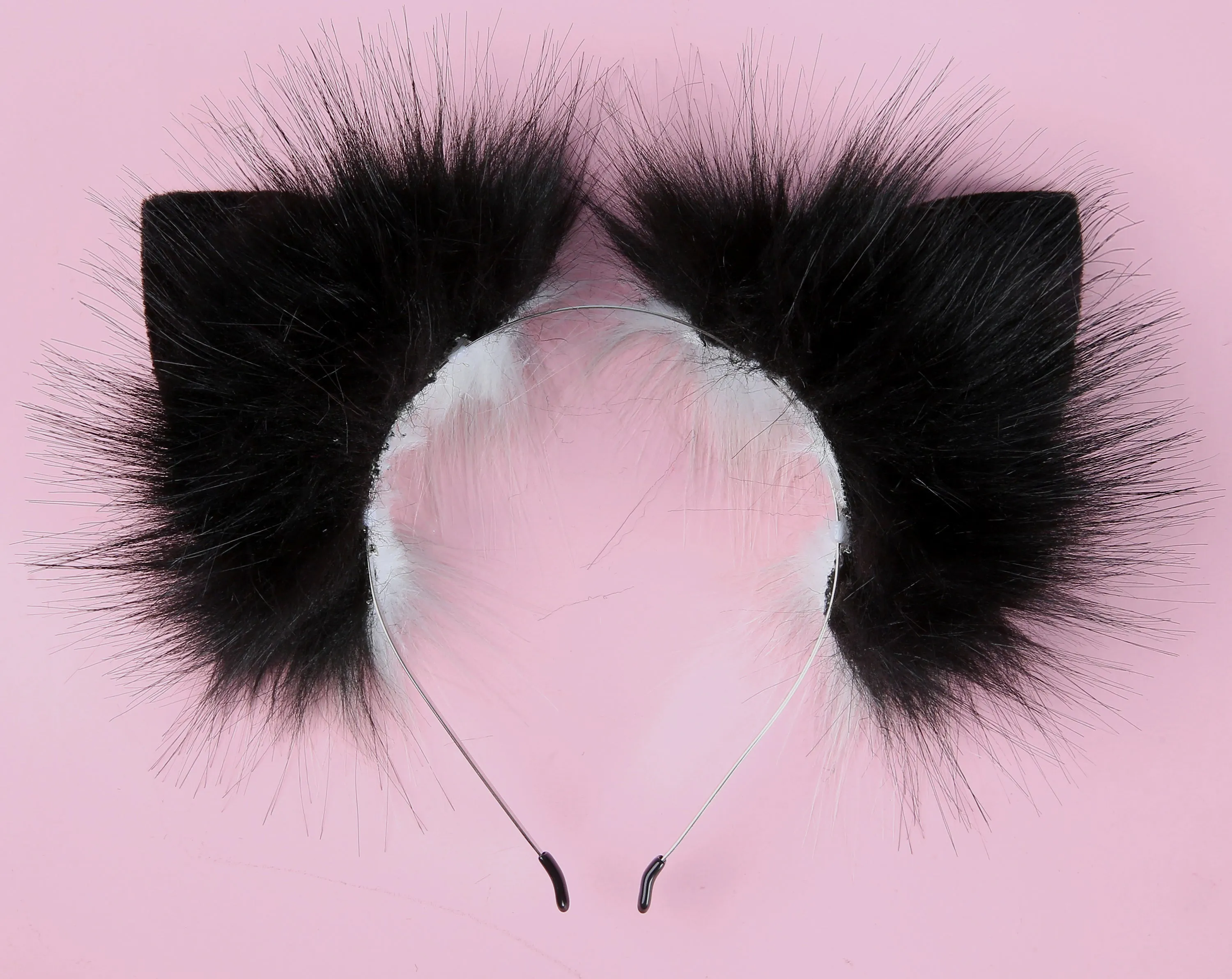 black fluffy tug tail plug and ear set fluffy fox tail butt plug and ear set wolf tail buttplug sex toy bdsm cat tail bondage petplay