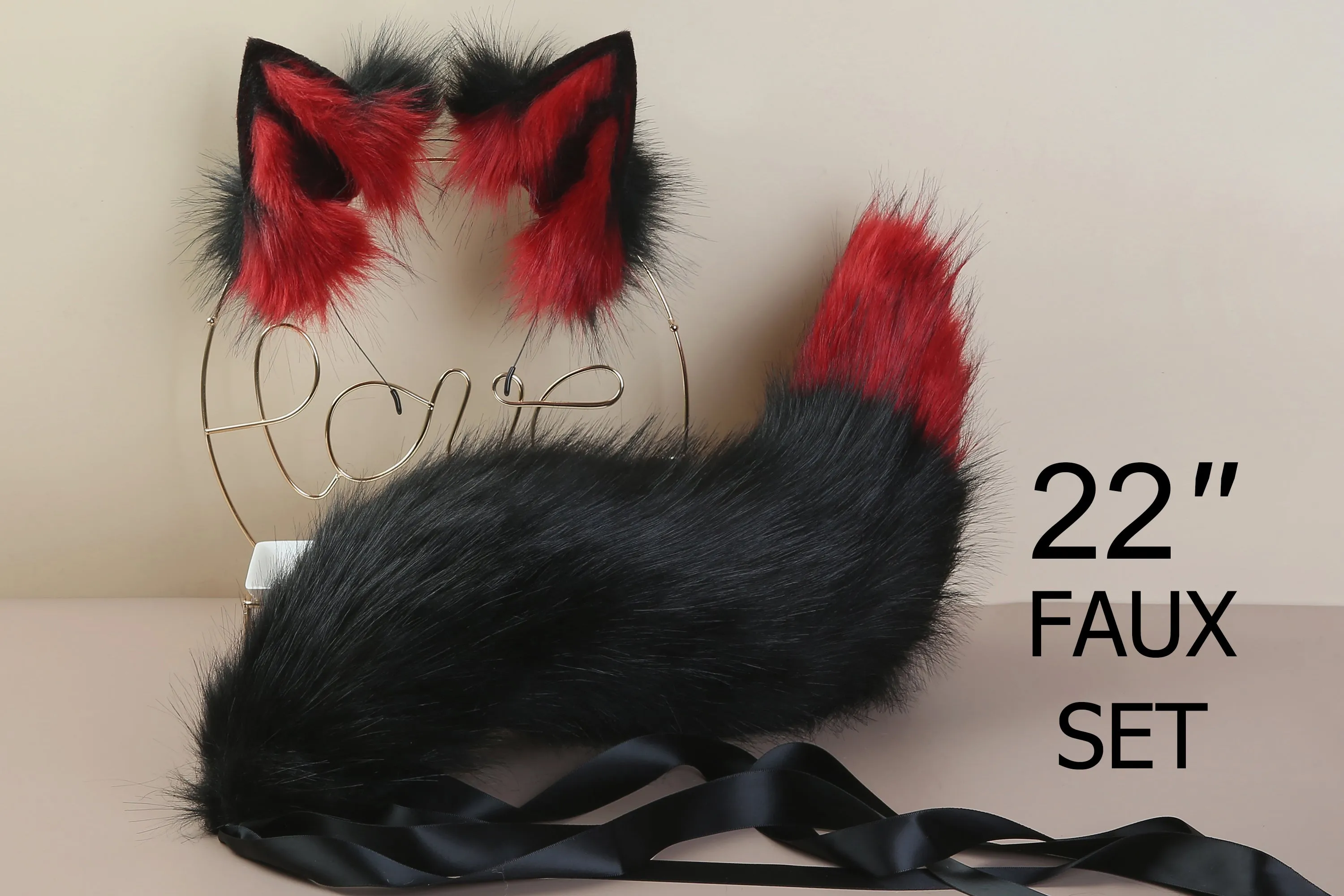 black red fox tail plug and ear set wolf tail buttplug ass faux fur kitten tail butt plug cat petplay anime cosplay sex toy bdsm ddlg