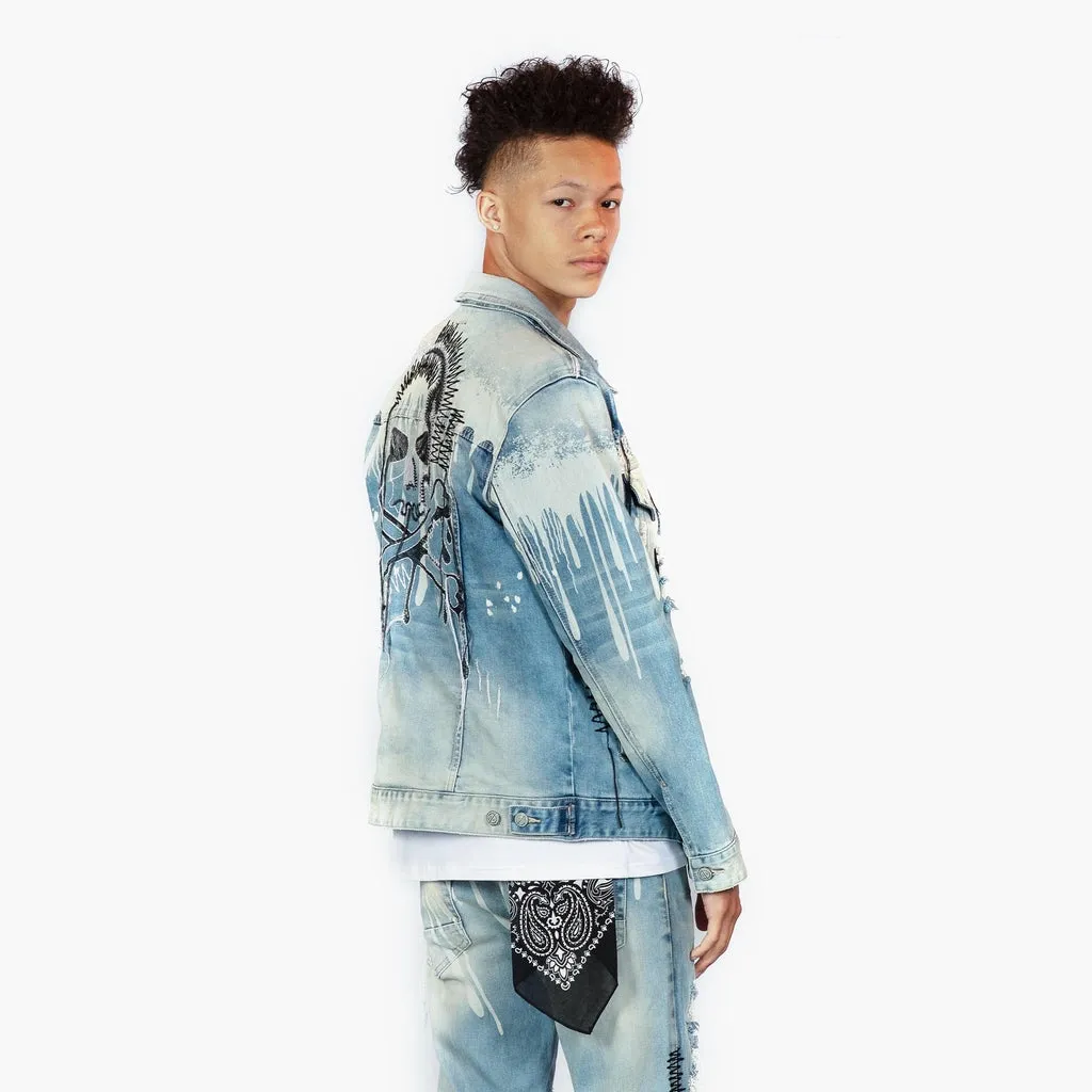 Bleunoir Skull Embroidered Jean Jacket - Aster Blue