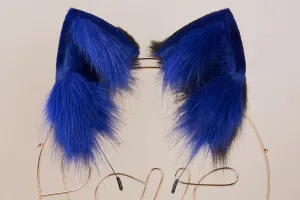 blue black faux fur fox ear neko ear cat ear headband wolf ear kitten play ear petplay ear kittenplay ear animal ear neko cosplay anime ear