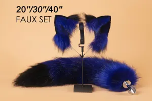 blue black fox tail plug and ear kittenplay ear faux wolf tail buttplug and ear neko kitten cosplay petplay fox tail buttplug bdsm