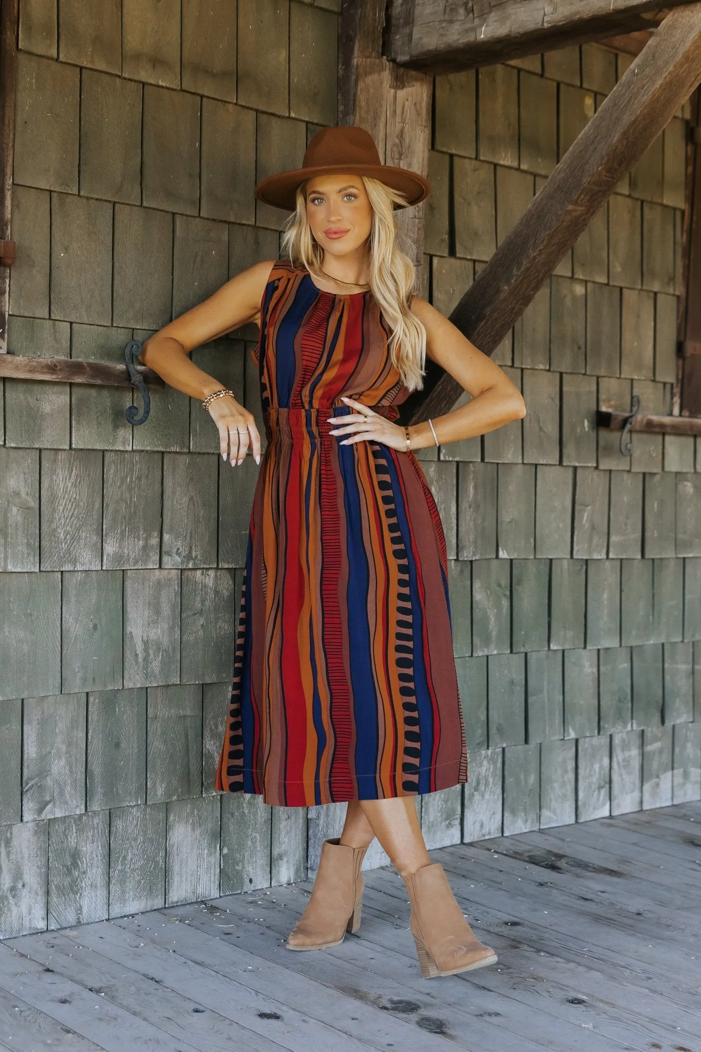 Brown Multi Print Sleeveless Midi Dress - FINAL SALE