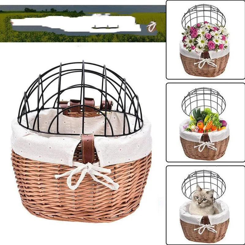 Cat And Dog Bicycle Front Handle Basket Pet Seat Handle Wicker Road Bicycle Basket Pet Cat And Dog Cage