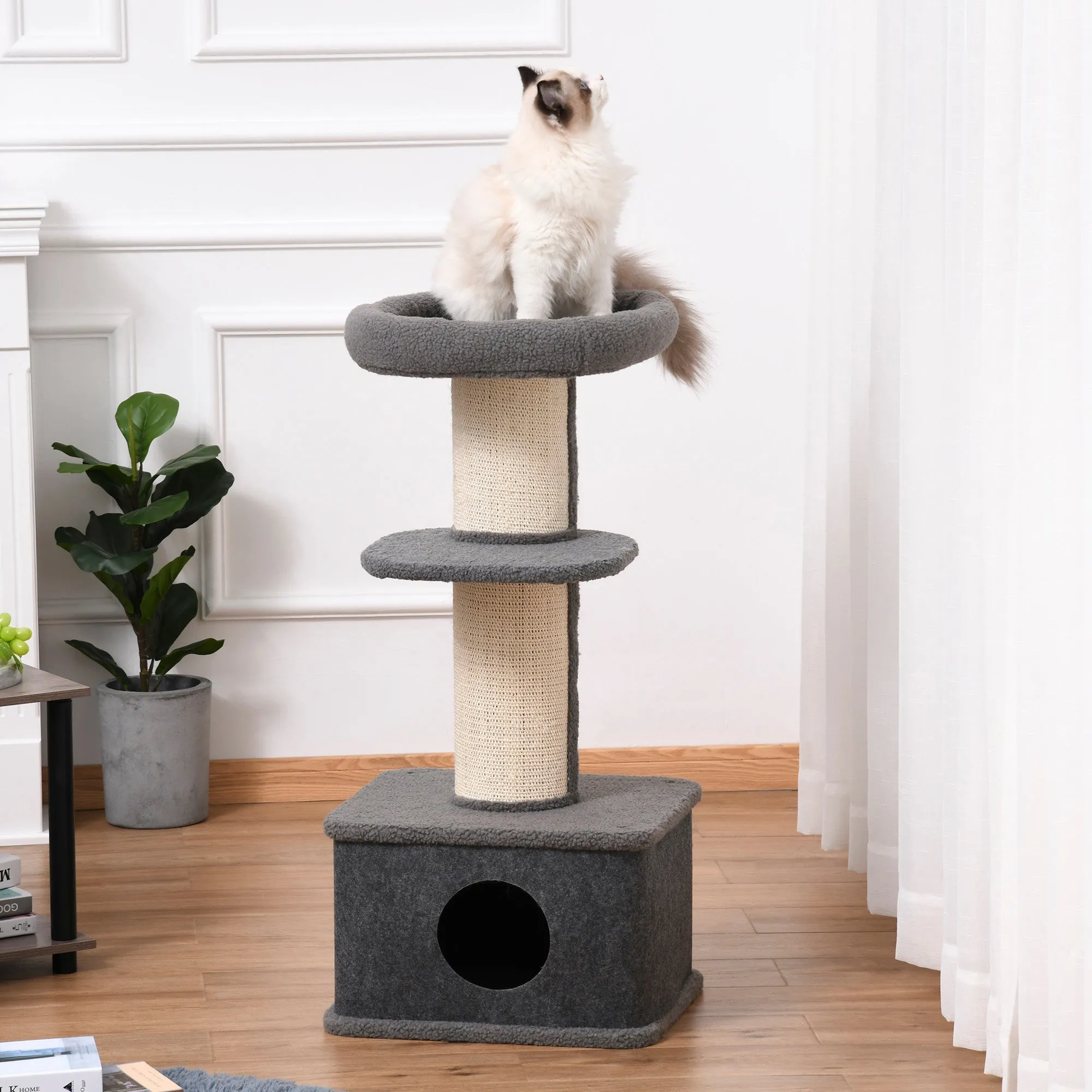 Cat Tree Kitten Tower Multi-level Activity Centre Pet Furniture with Sisal Scratching Post Condo Plush Perches Grey