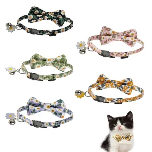 Cute Cat Collars Floral Removable Bowtie Collar with Bell