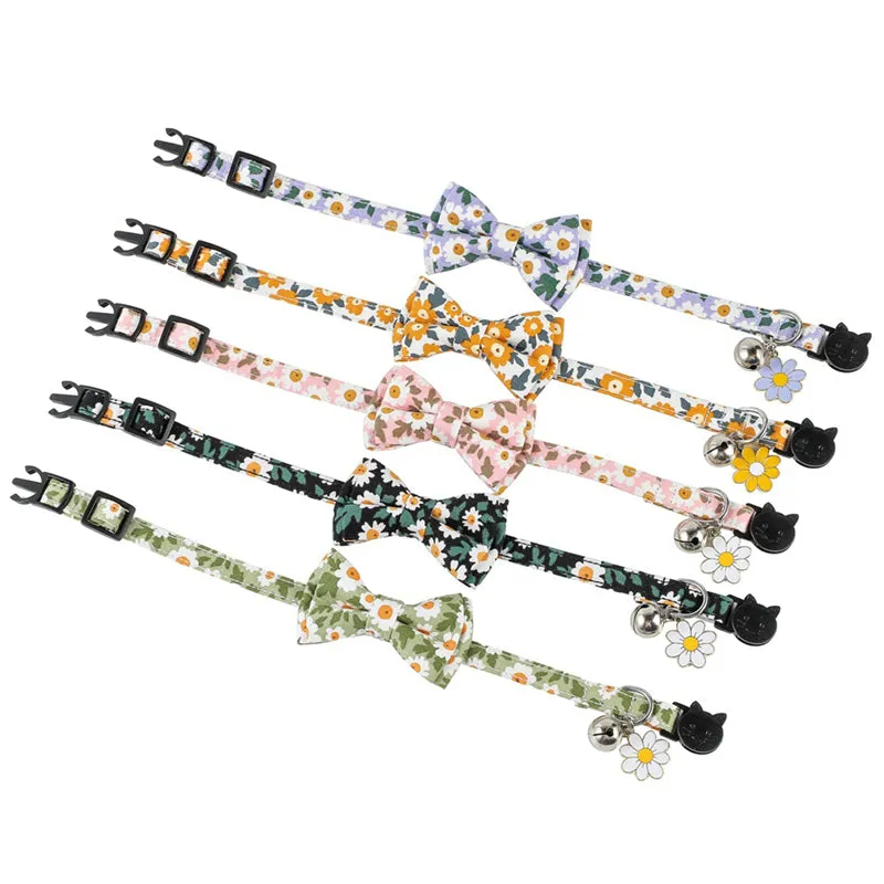 Cute Cat Collars Floral Removable Bowtie Collar with Bell