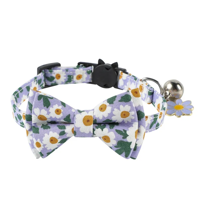 Cute Cat Collars Floral Removable Bowtie Collar with Bell