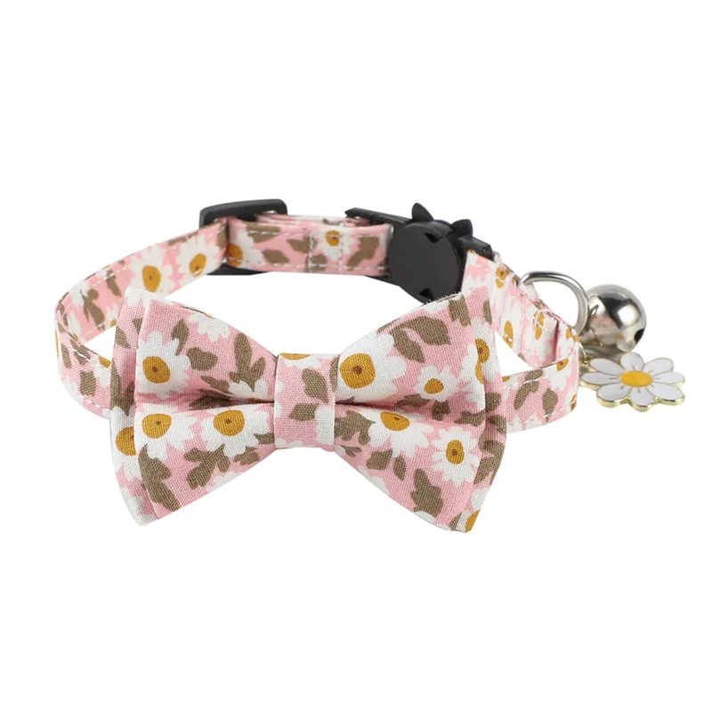 Cute Cat Collars Floral Removable Bowtie Collar with Bell