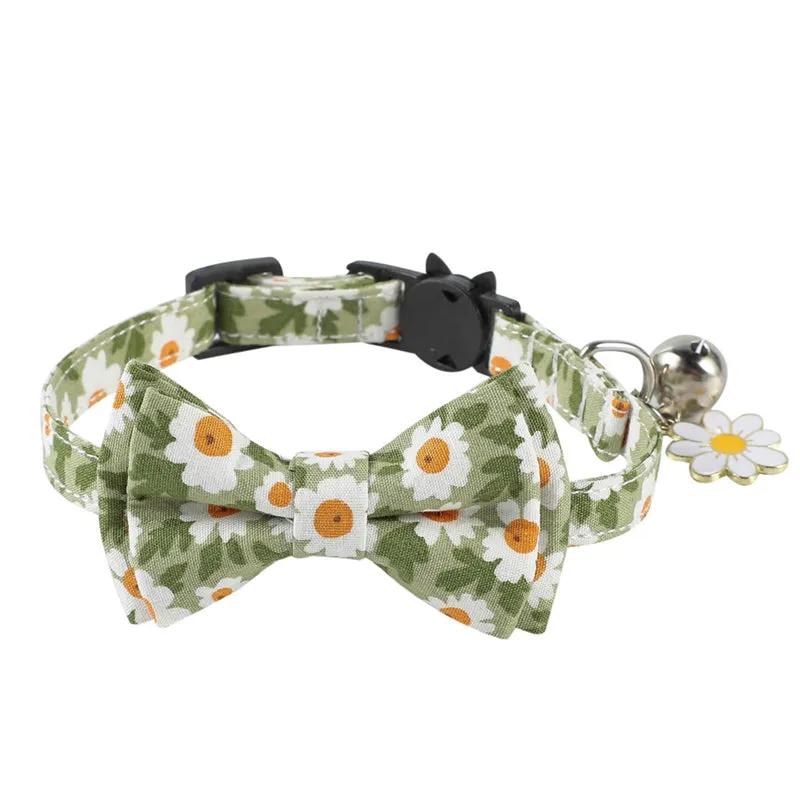 Cute Cat Collars Floral Removable Bowtie Collar with Bell