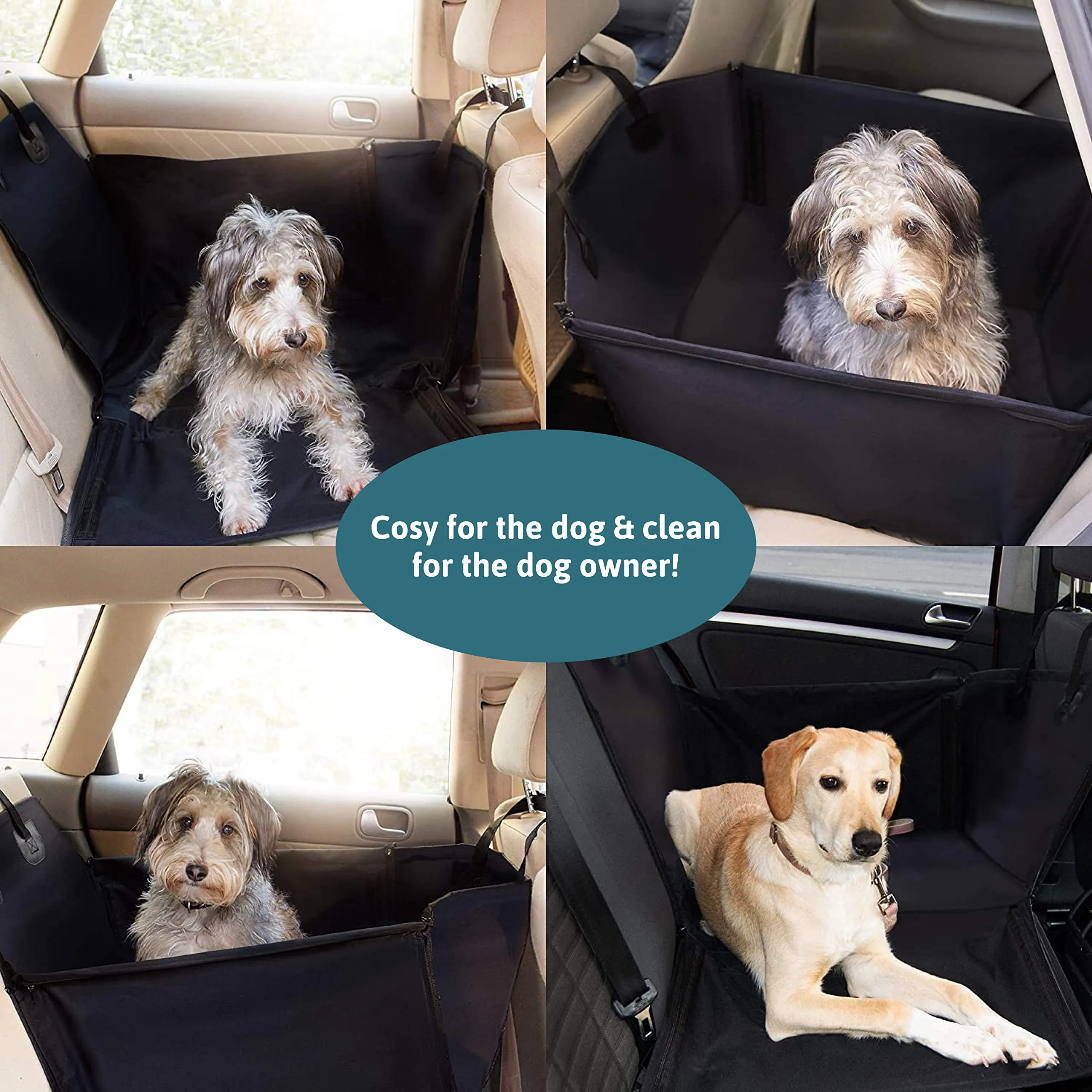 Dog car seat for Back seat - 60x53x35cm - Secure with Robust Fiberglass rods  Strap