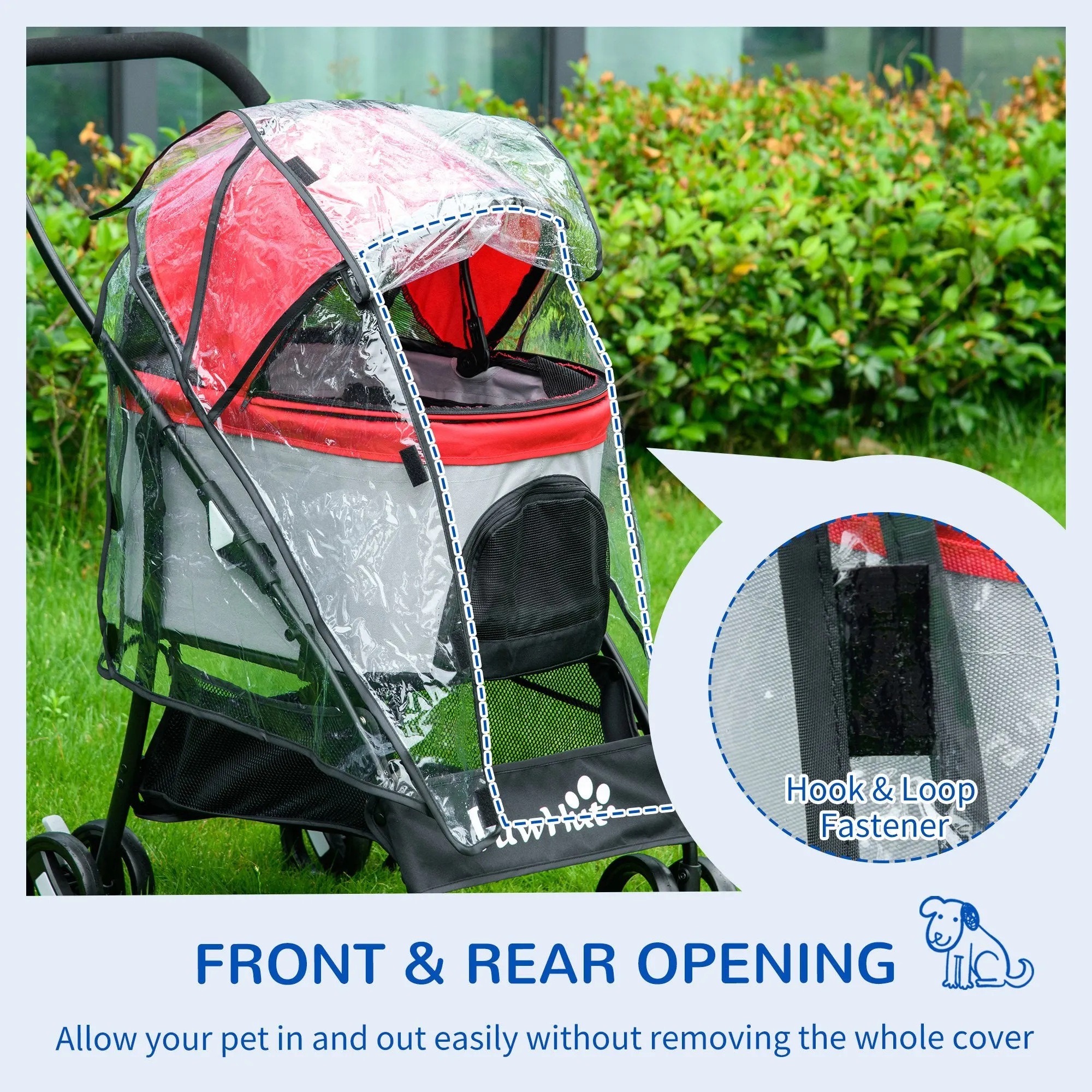 Dog Pram Rain Cover, Cover for Dog Stroller Buggy Pushchair for Small Miniature Dogs Cats, with Front Rear Entry