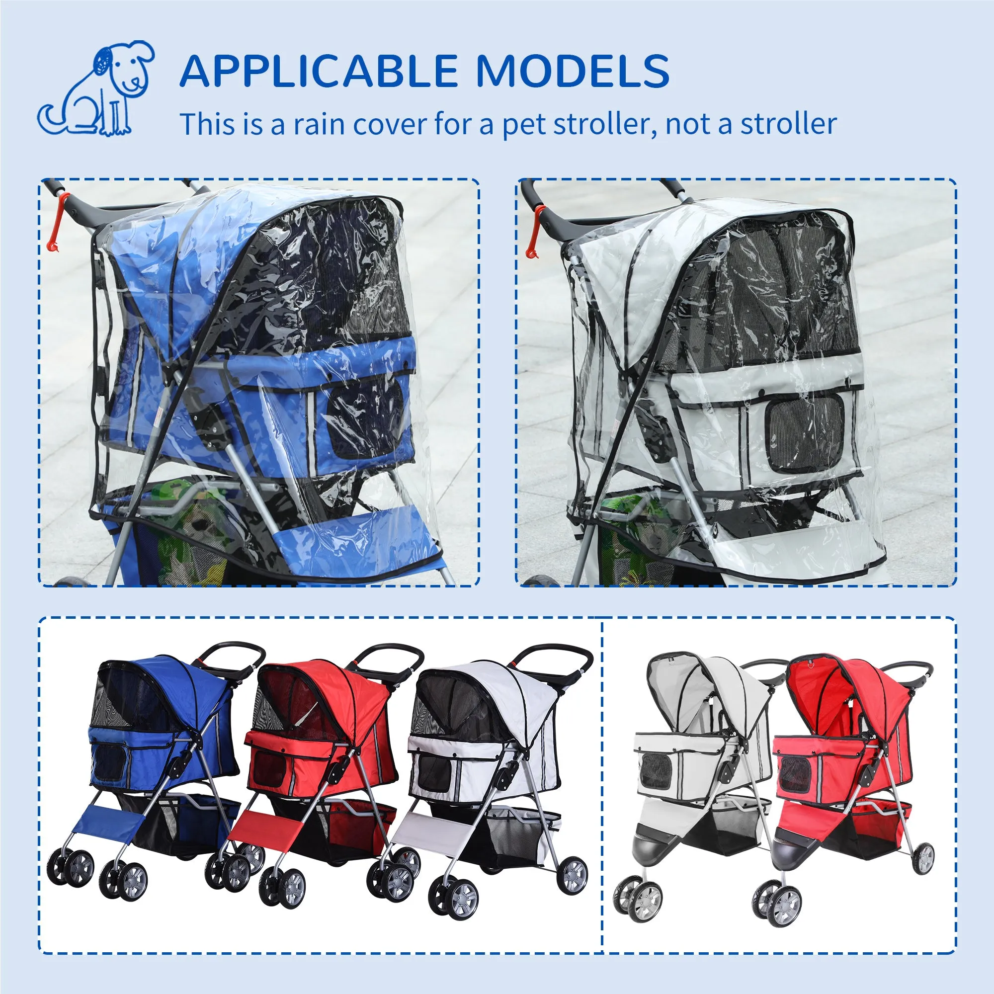 Dog Stroller Rain Cover, Cover for Dog Pram Stroller Buggy w/ Rear Side Entry, Grey