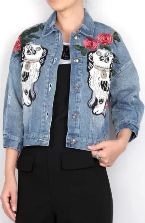 Embroidered Denim Distressed Jacket