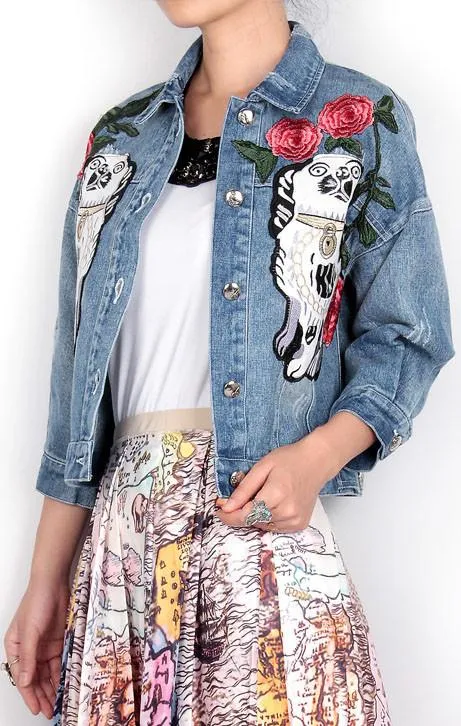 Embroidered Denim Distressed Jacket