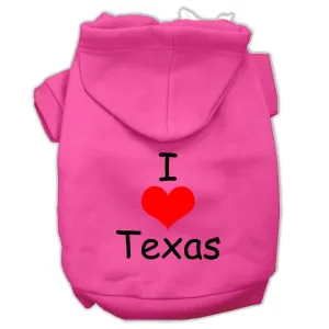 I Love Texas Screen Print Pet Hoodies Bright Pink Size Med (12)