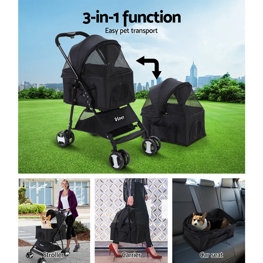 i.Pet Pet Stroller Dog Carrier Foldable Pram 3 IN 1 Middle Size Black