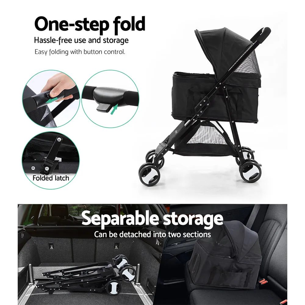 i.Pet Pet Stroller Dog Carrier Foldable Pram 3 IN 1 Middle Size Black