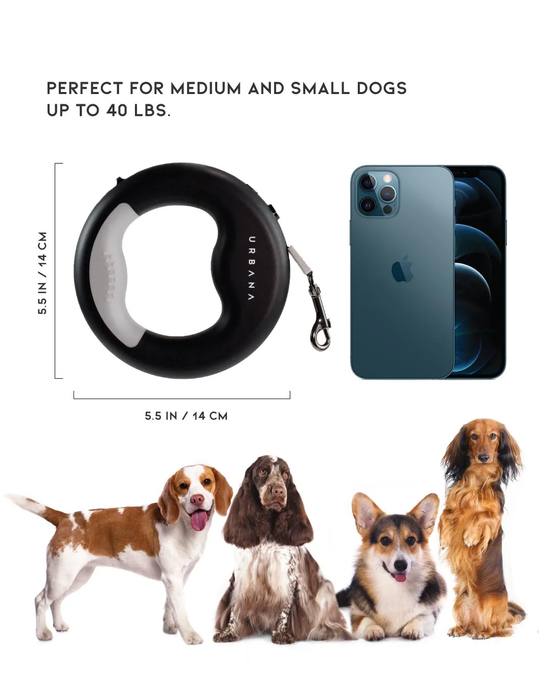 Matte Black Retractable Leash