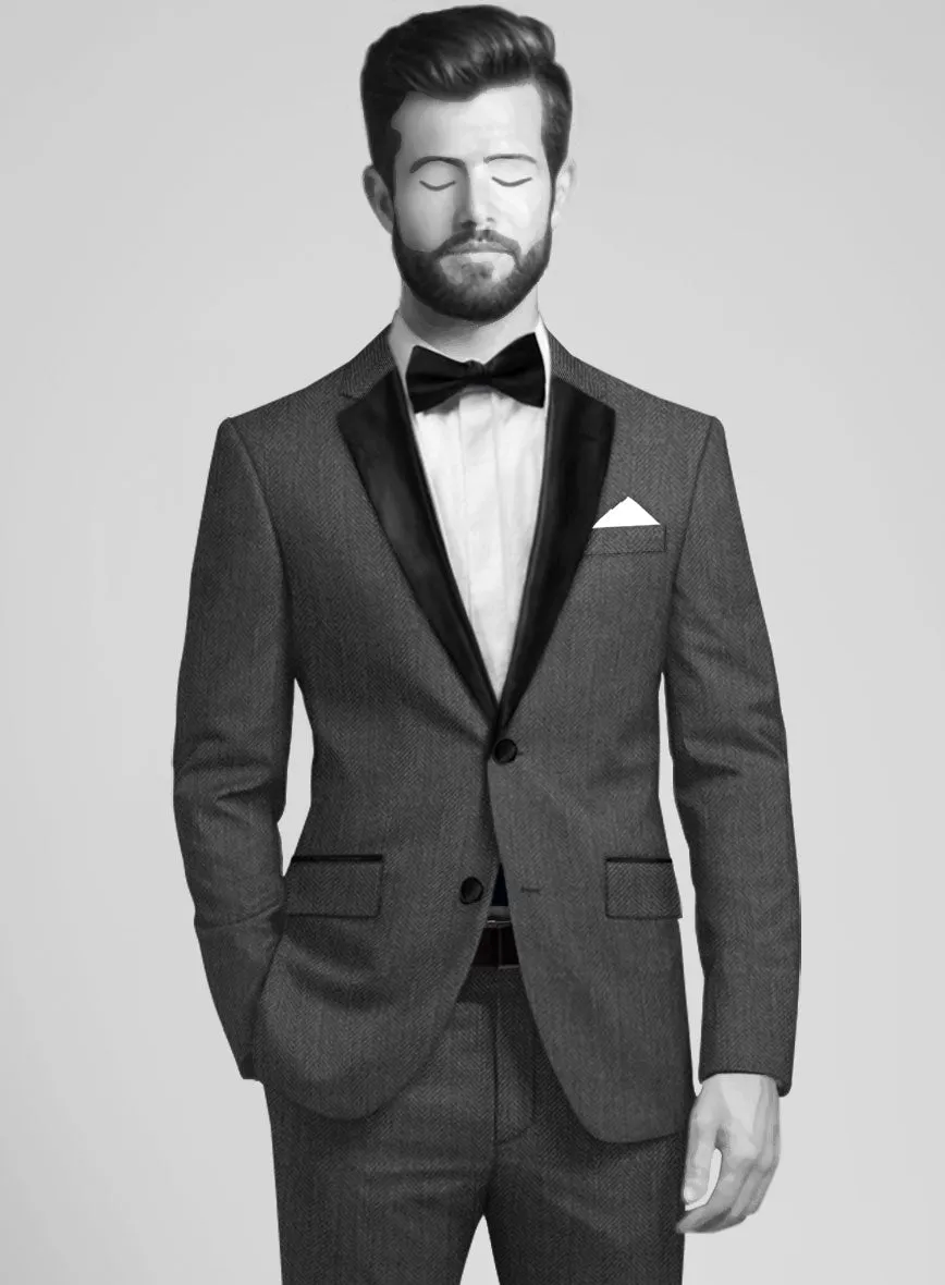 Napolean Imperial Gray Herringbone Wool Tuxedo Jacket