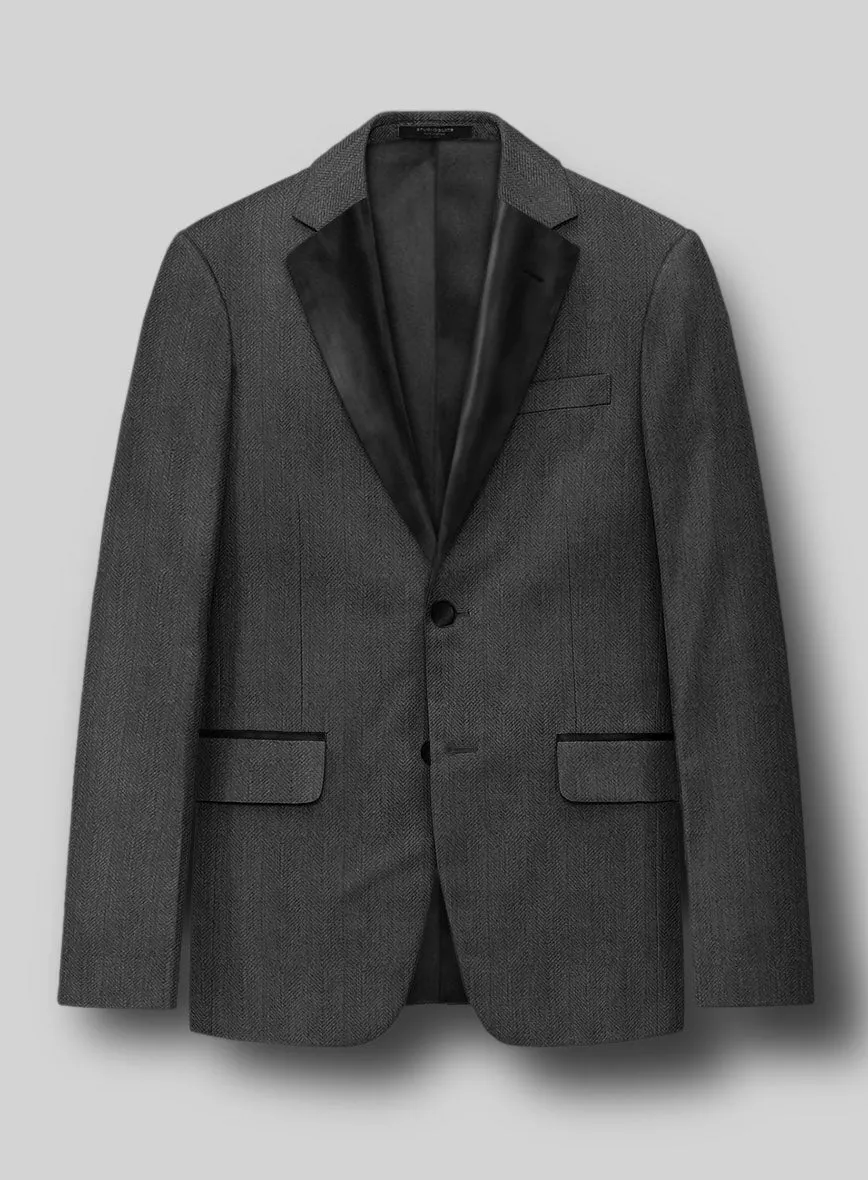 Napolean Imperial Gray Herringbone Wool Tuxedo Jacket