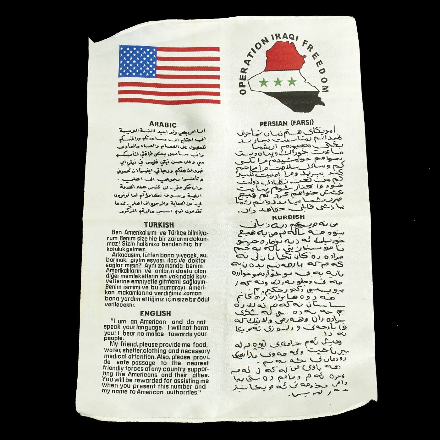 Original U.S. Air Force Blood Chit Collection - Korean War, Vietnam War, Operation Iraqi Freedom