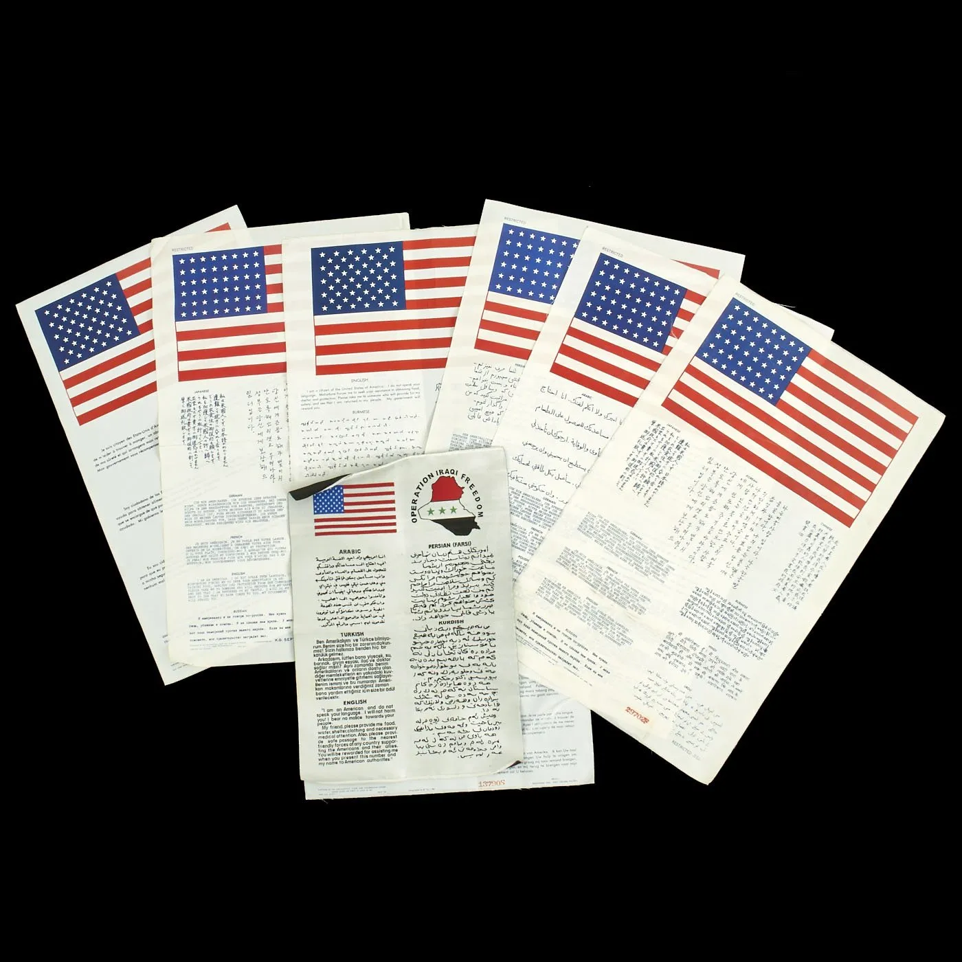 Original U.S. Air Force Blood Chit Collection - Korean War, Vietnam War, Operation Iraqi Freedom