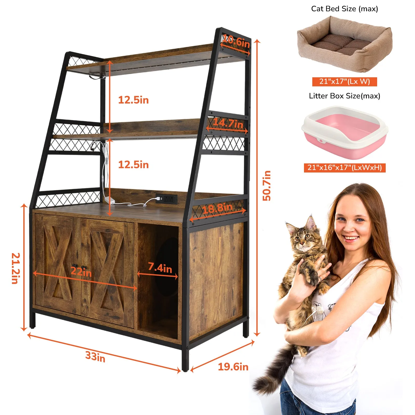 Orison Multifunctional Cat Enclosure and Storage Cabinet with RGB Lighting