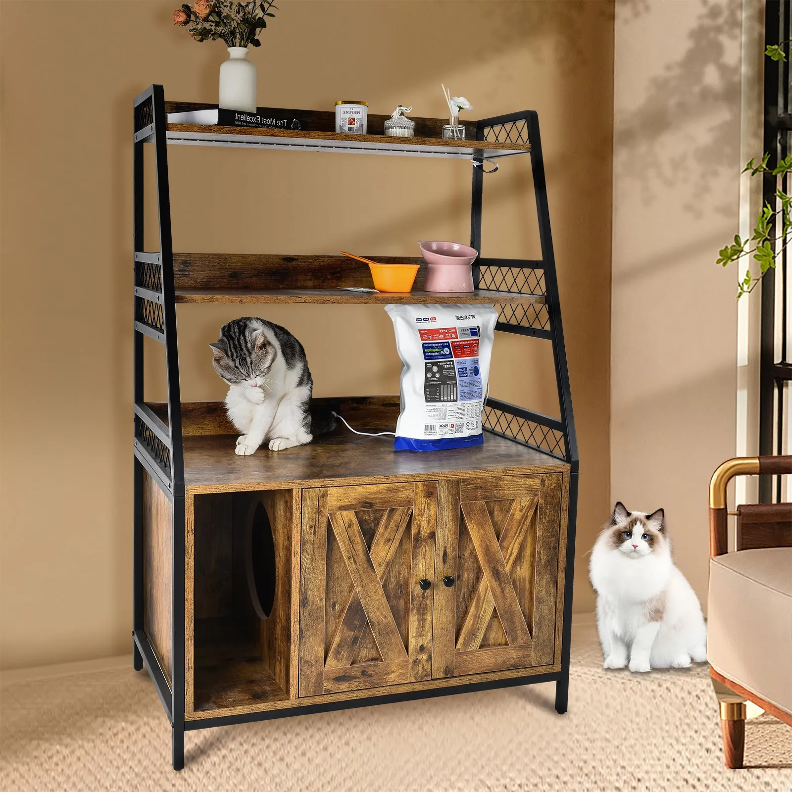 Orison Multifunctional Cat Enclosure and Storage Cabinet with RGB Lighting