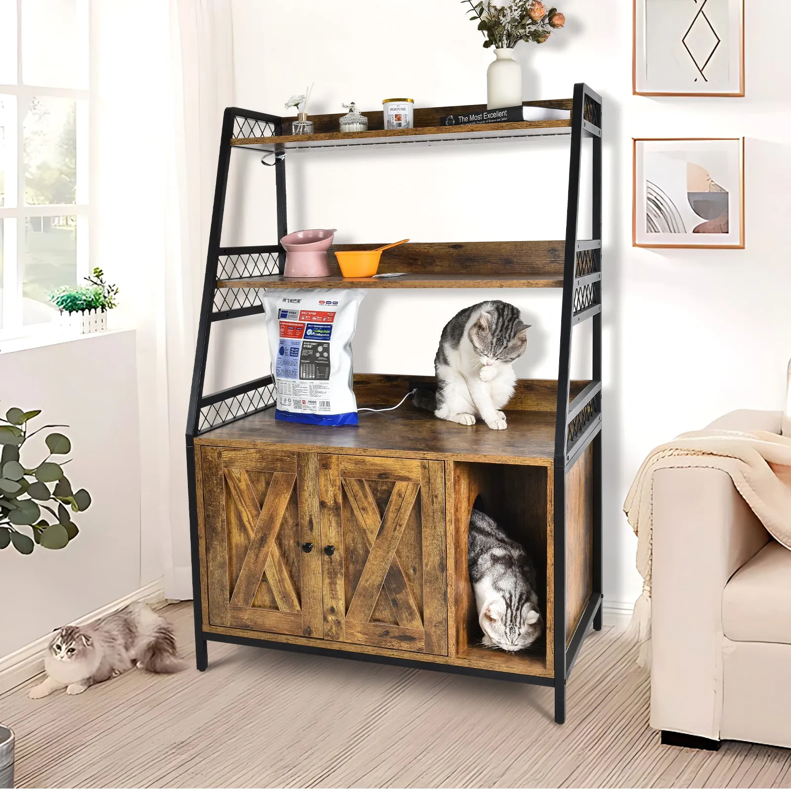 Orison Multifunctional Cat Enclosure and Storage Cabinet with RGB Lighting