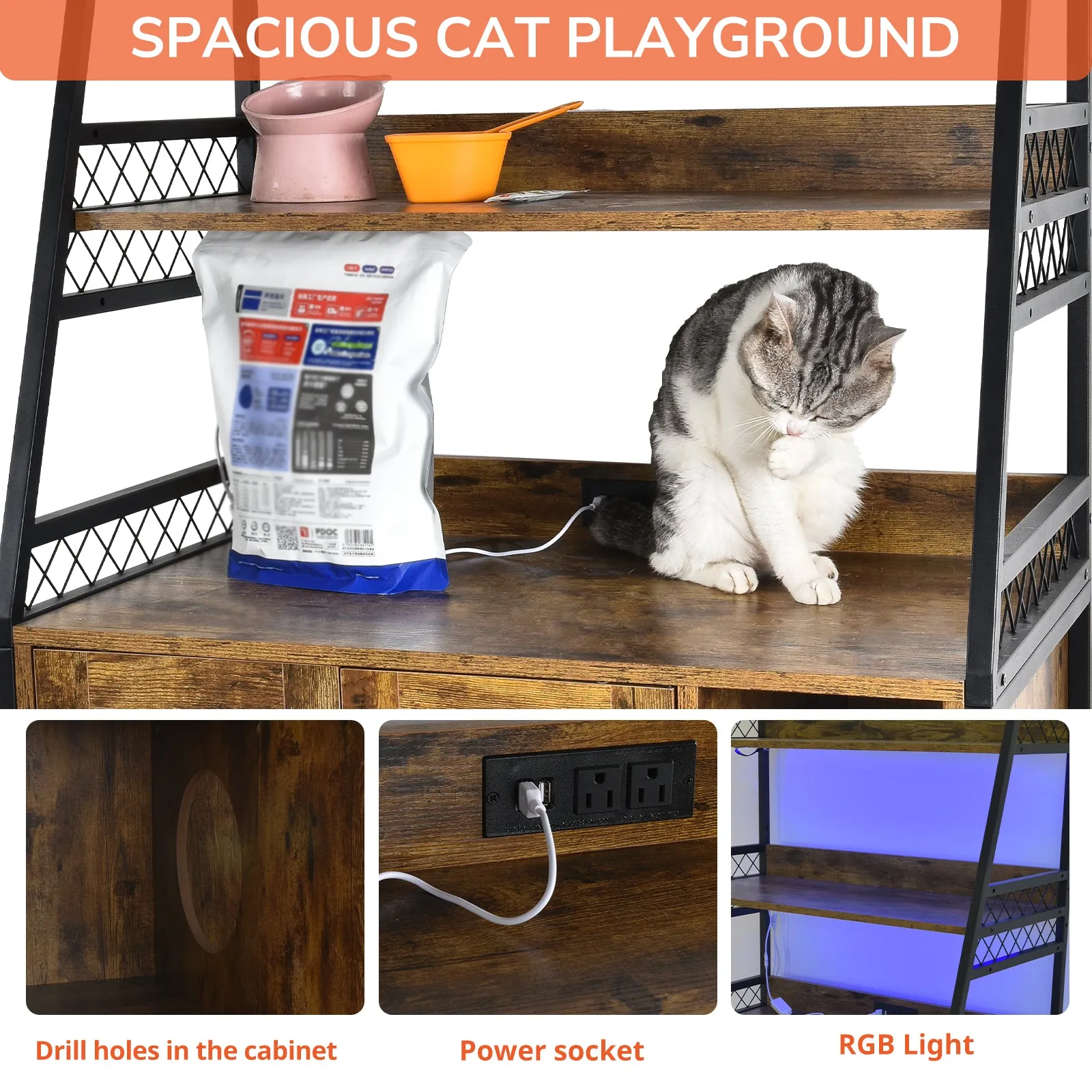 Orison Multifunctional Cat Enclosure and Storage Cabinet with RGB Lighting