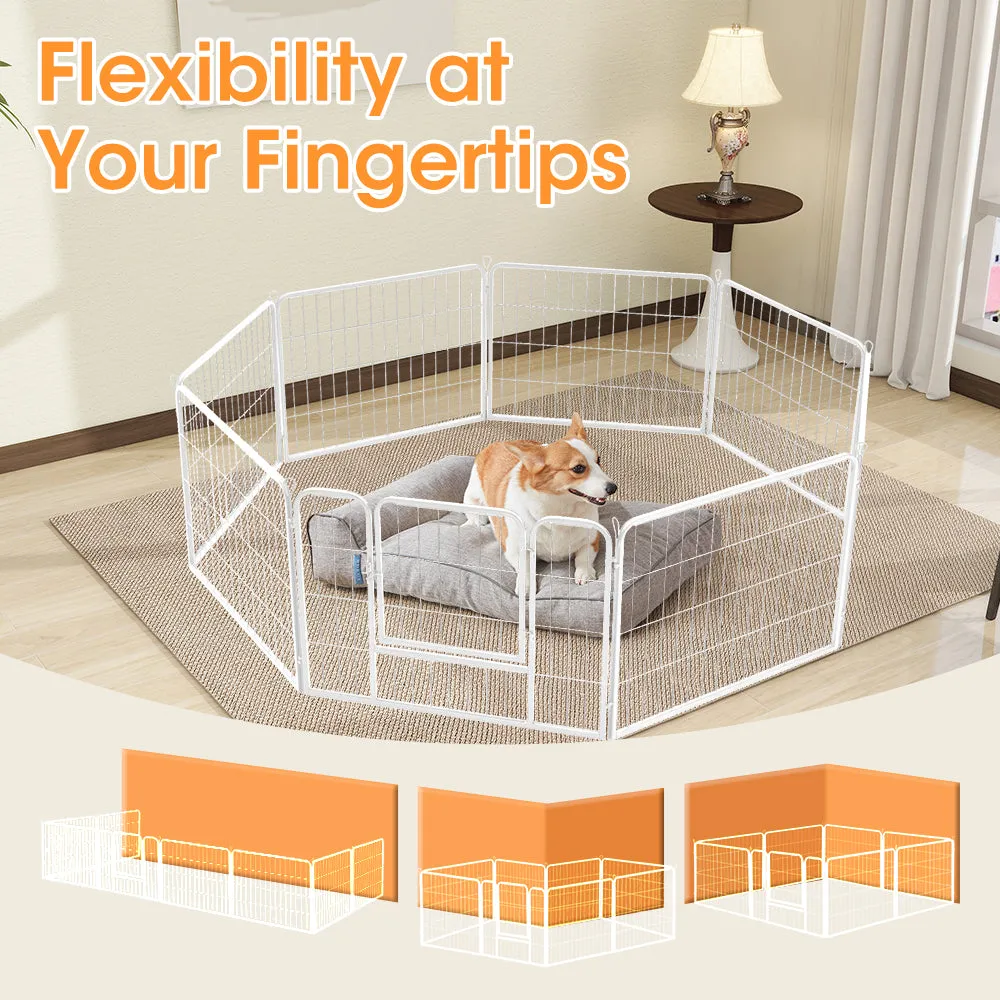 Petzly Dog Playpen Puppy Exercise Cage Pet Cage Enclosure 8 Panel 80x60CM White