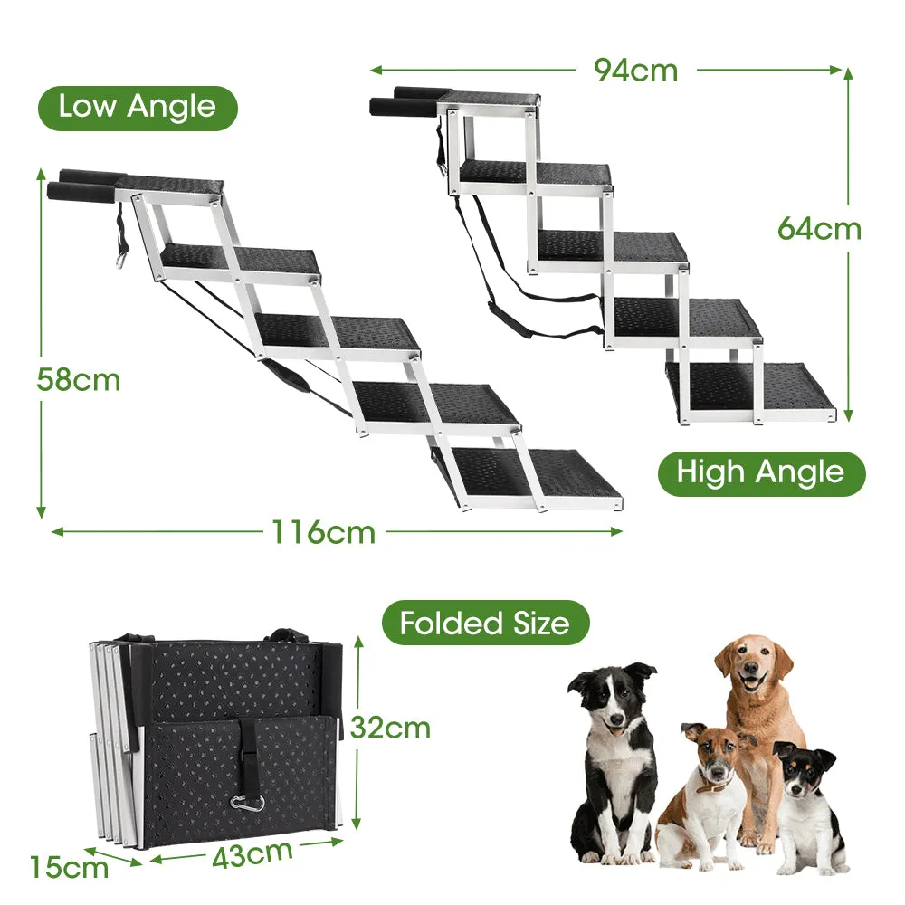 Petzly Foldable Dog Ramps 5 Steps Adjustable Height Dog Stair Portable Aluminium