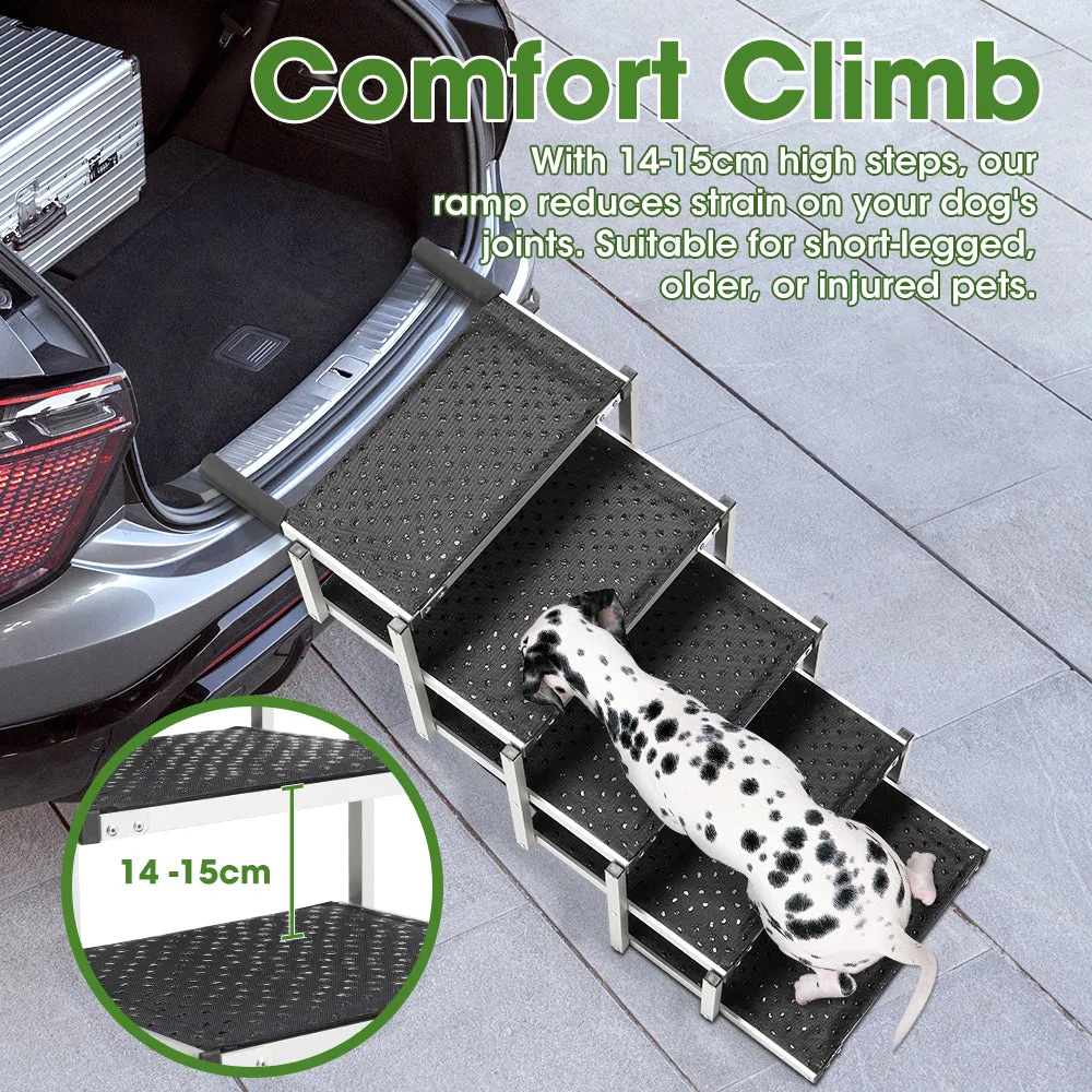 Petzly Foldable Dog Ramps 5 Steps Adjustable Height Dog Stair Portable Aluminium